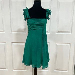 Pre -owned Bobgmaxazria Empire Waist Silk Mini Dress Green size 6
